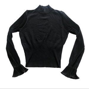 Almost Famous Black Ribbed Sleeve High-Neck Blouse Size Large